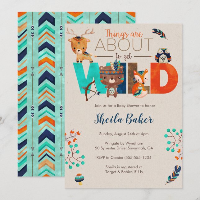 Tribal Baby Shower Invitation - Boho Invite Boy (Front/Back)