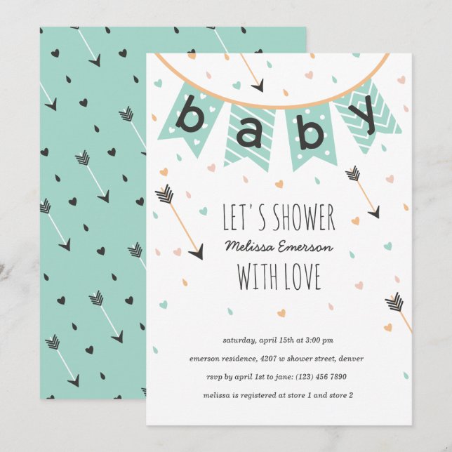 Tribal Baby Shower Invitations | Neutral Mint (Front/Back)