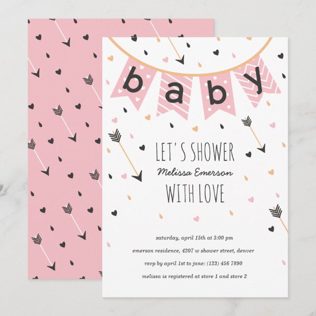 Tribal Baby Shower Invitations | Pink Girl (Front/Back)