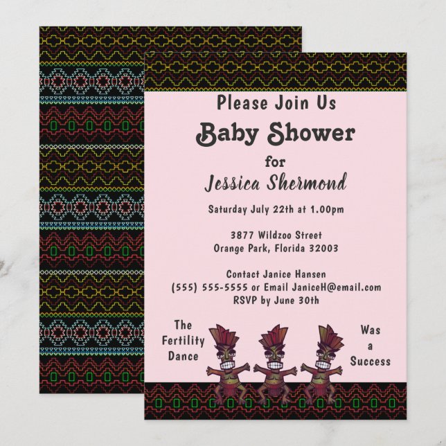 Tribal Baby Shower Neon Abstract Fertility Dance Invitation (Front/Back)