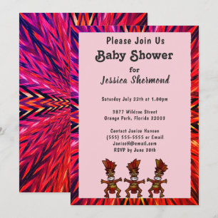 Tribal Baby Shower Pink to Red Abstract Invitation