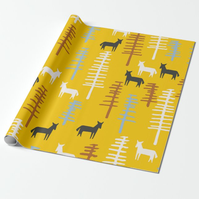Tribal background with horses and trees,creative f wrapping paper (Unrolled)