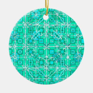 Tribal Batik - aqua and turquoise with white Ceramic Tree Decoration