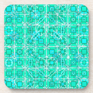 Tribal Batik - aqua and turquoise with white Coaster
