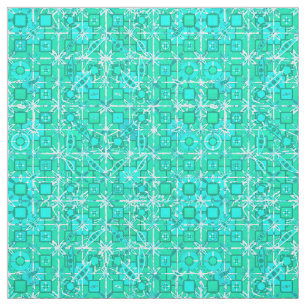 Tribal Batik - aqua and turquoise with white Fabric