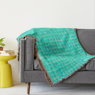 Tribal Batik - aqua and turquoise with white Throw Blanket