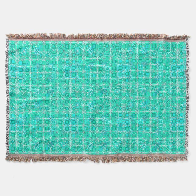 Tribal Batik - aqua and turquoise with white Throw Blanket (Front)