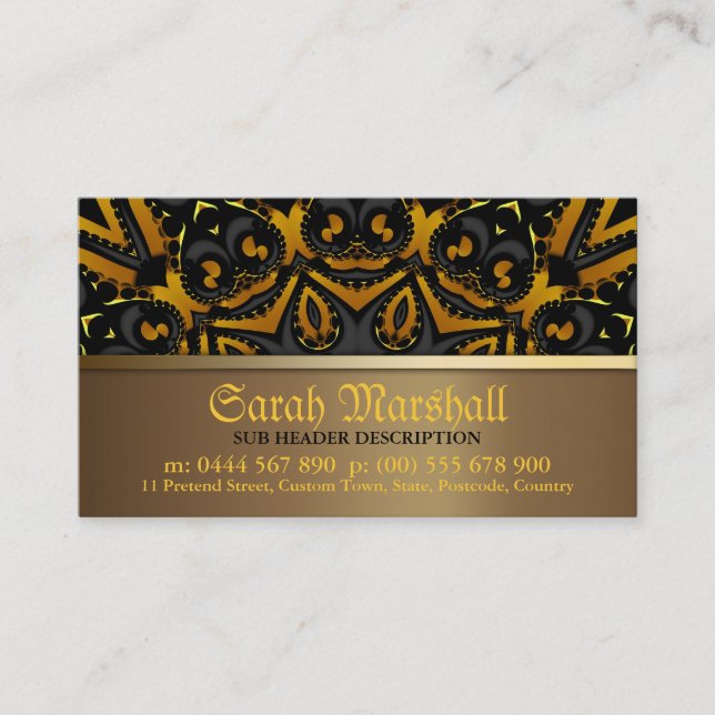 Tribal Batik Black and Burnt Gold Business Card (Front)