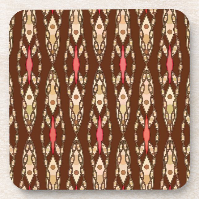 Tribal Batik - Brown, Tan and Coral Coaster (Front)