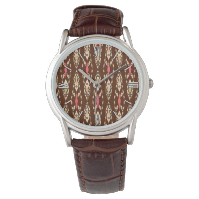 Tribal Batik - Brown, Tan and Coral Watch (Front)