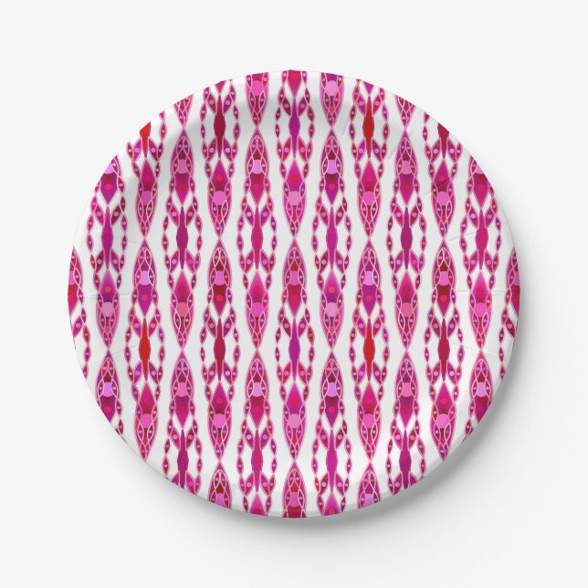 Tribal Batik - Burqundy and Fuchsia Pink Paper Plate (Front)