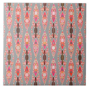Tribal Batik - Coral Pink and Silver Grey Tile