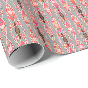 Tribal Batik - Coral Pink and Silver Grey Wrapping Paper
