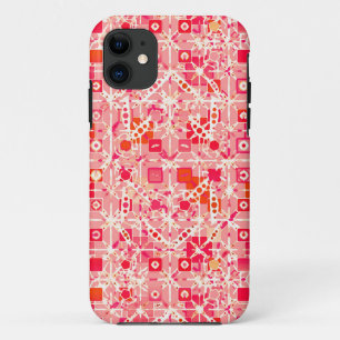 Tribal Batik - coral pink, coral orange and cream iPhone 11 Case