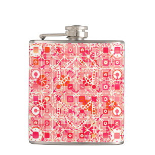 Tribal Batik - coral pink, coral orange and cream Hip Flask