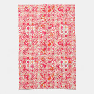 Tribal Batik - coral pink, coral orange and cream Tea Towel