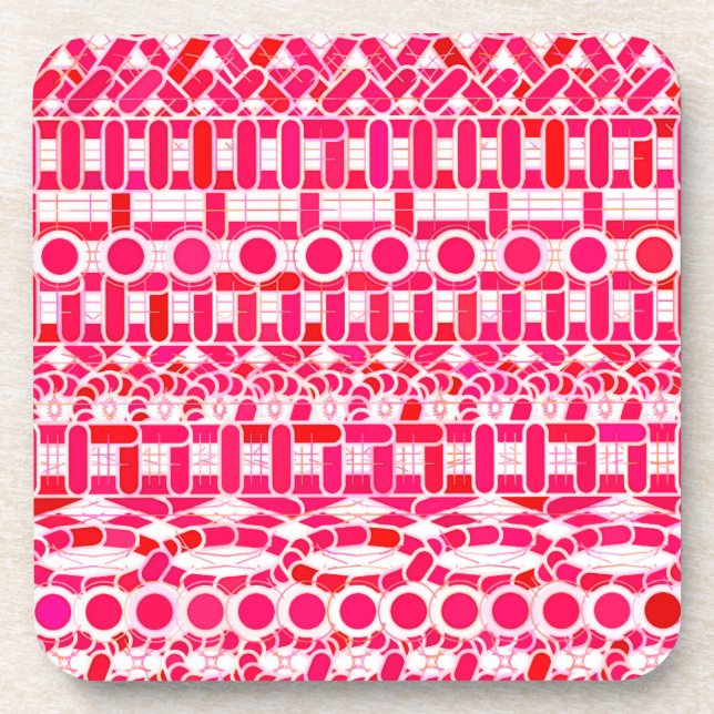 Tribal Batik - Deep red, maroon and white Coaster (Front)