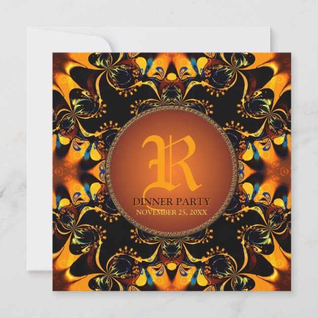 Tribal Batik Dinner Party Monogram Invitation (Front)