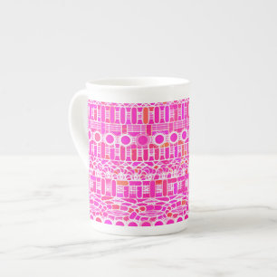 Tribal Batik - fuchsia pink, magenta and coral Bone China Mug