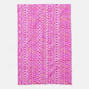 Tribal Batik - fuchsia pink, magenta and coral Tea Towel