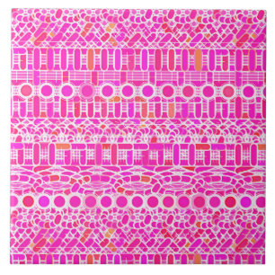 Tribal Batik - fuchsia pink, magenta and coral Tile