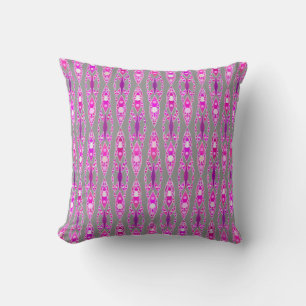 Tribal Batik - Fuchsia Pink, Violet and Grey Cushion