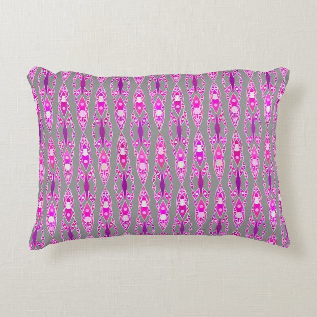 Tribal Batik - Fuchsia Pink, Violet and Grey Decorative Cushion (Front)
