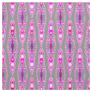 Tribal Batik - Fuchsia Pink, Violet and Grey Fabric