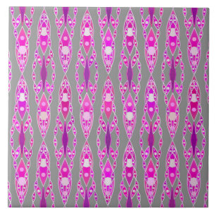 Tribal Batik - Fuchsia Pink, Violet and Grey Tile