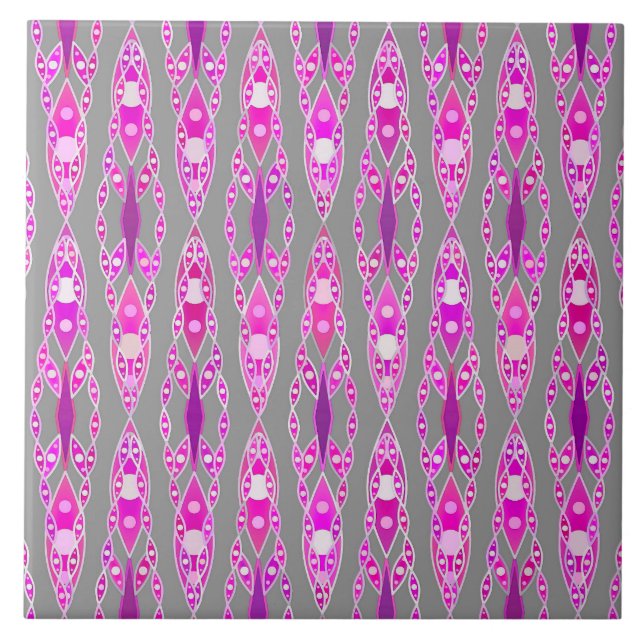 Tribal Batik - Fuchsia Pink, Violet and Grey Tile (Front)
