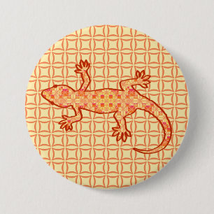 Tribal batik Gecko - coral and light orange 7.5 Cm Round Badge