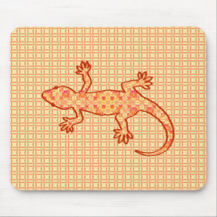 Tribal batik Gecko - coral and light orange Mouse Mat