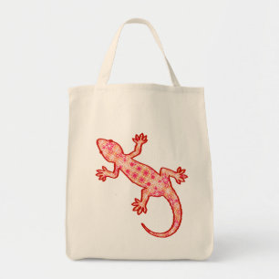 Tribal batik Gecko - Coral Orange and Cream Tote Bag