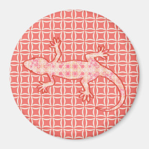 Tribal batik Gecko - coral pink and cream Magnet