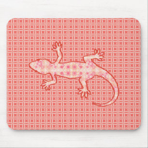 Tribal batik Gecko - coral pink and cream Mouse Mat