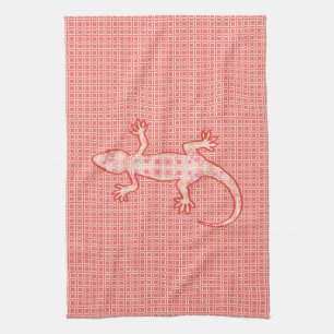Tribal batik Gecko - coral pink and cream Tea Towel
