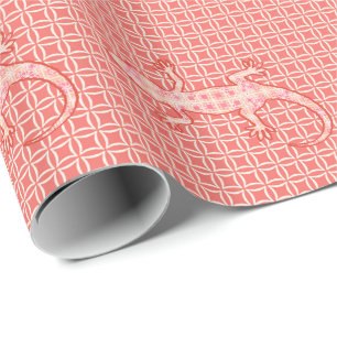 Tribal batik Gecko - coral pink and cream Wrapping Paper