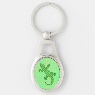 Tribal batik Gecko - lime and emerald green Key Ring