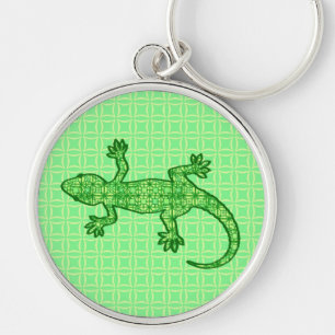 Tribal batik Gecko - lime and emerald green Key Ring