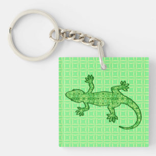 Tribal batik Gecko - lime and emerald green Key Ring