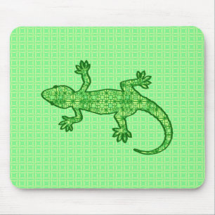 Tribal batik Gecko - lime and emerald green Mouse Mat
