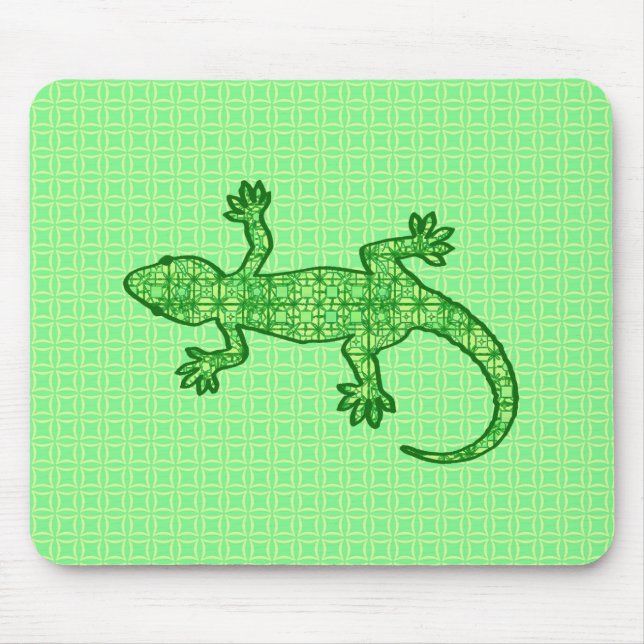 Tribal batik Gecko - lime and emerald green Mouse Mat (Front)