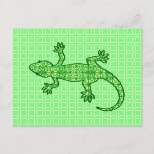 Tribal batik Gecko - lime and emerald green Postcard