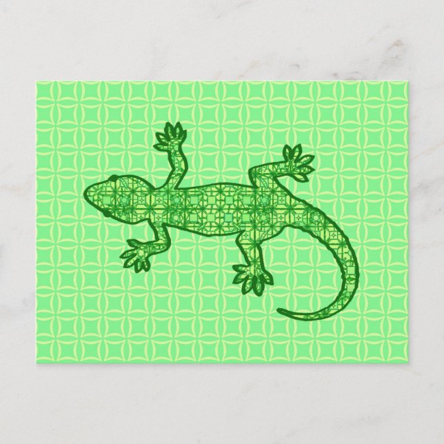 Tribal batik Gecko - lime and emerald green Postcard (Front)