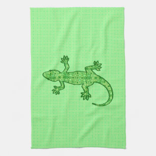 Tribal batik Gecko - lime and emerald green Tea Towel