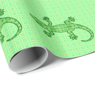 Tribal batik Gecko - lime and emerald green Wrapping Paper