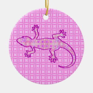 Tribal batik Gecko - orchid and shell pink Ceramic Tree Decoration