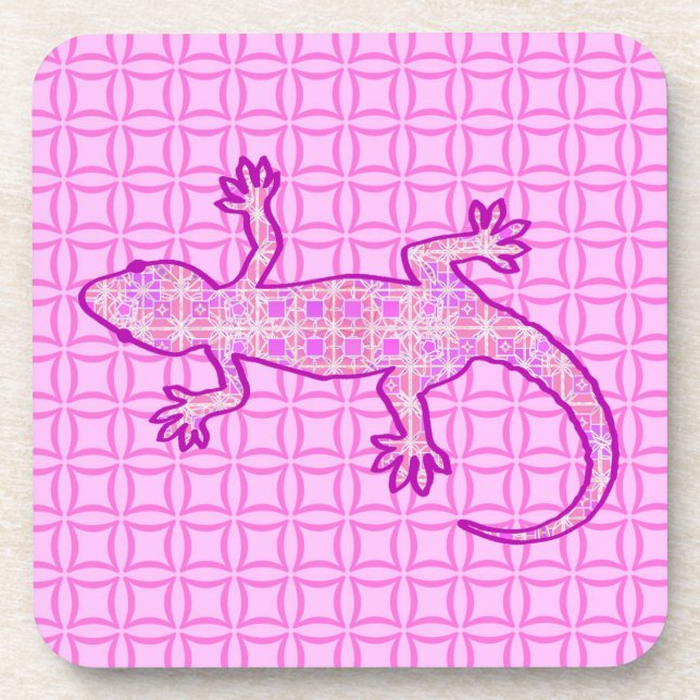 Tribal batik Gecko - orchid and shell pink Coaster (Front)