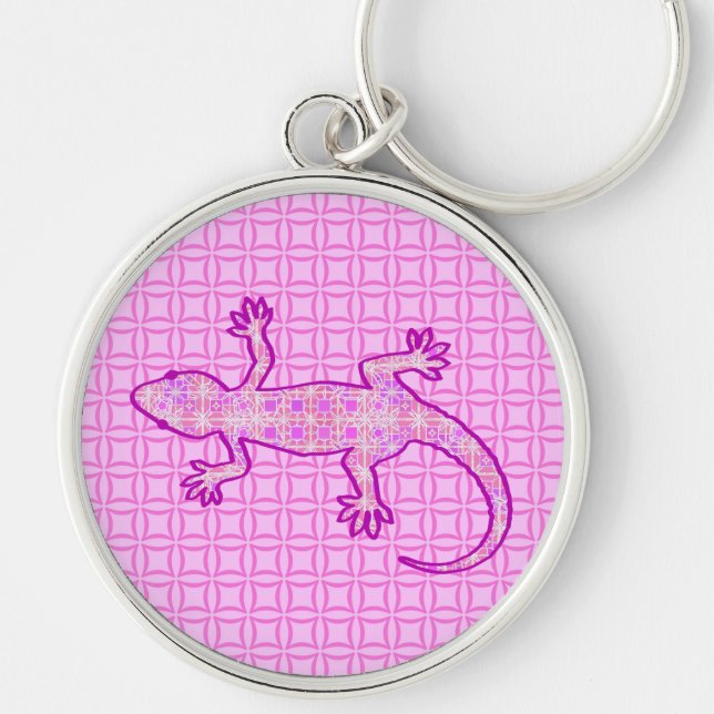 Tribal batik Gecko - orchid and shell pink Key Ring (Front)
