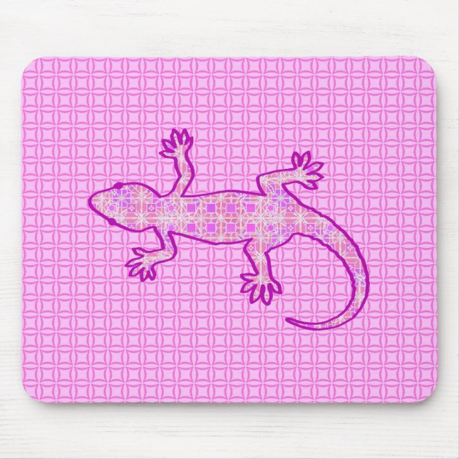 Tribal batik Gecko - orchid and shell pink Mouse Mat (Front)